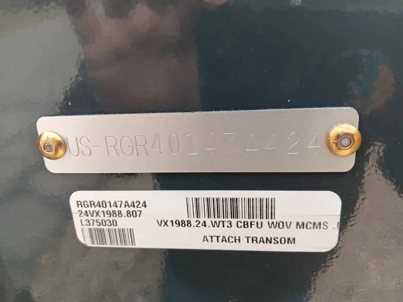Slide: The Image of 2024 Ranger VX1988 WT boat identification and serial number plate - 8