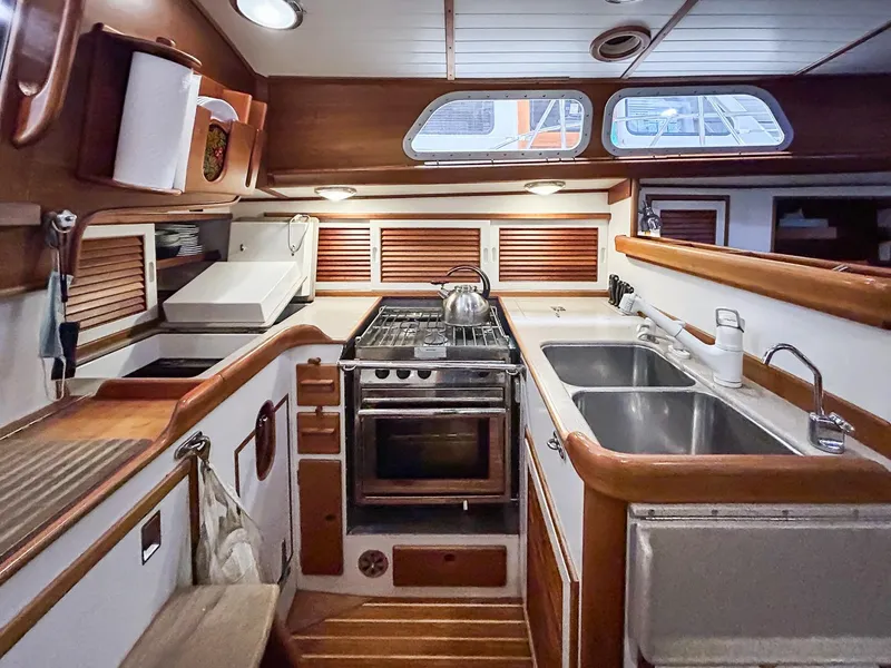Slide: The Image of Interior view of 1996 Hinckley Sou'wester 42 MKII sailboat cockpit and cabin entrance. - 13