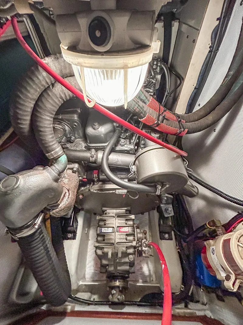 Slide: The Image of Cozy cabin interior of 1996 Hinckley Sou'wester 42 MKII sailboat with wooden finish. - 38