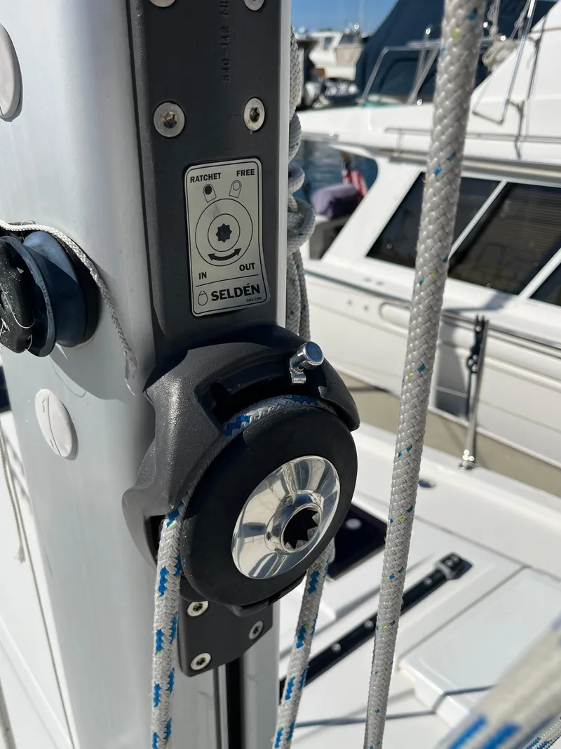 Slide: The Image of Close-up of Bavaria C45 sailboat mast with Selden fittings, 2021 model. - 17