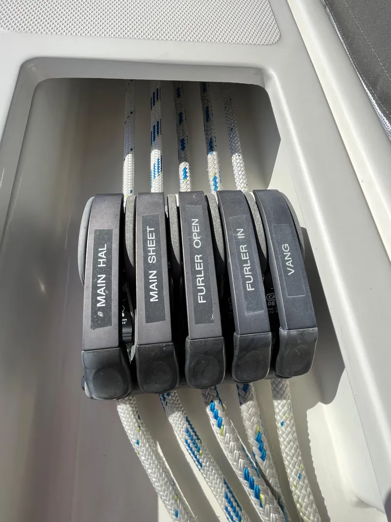 Slide: The Image of Sailing control lines on a 2021 Bavaria C45 yacht. - 19