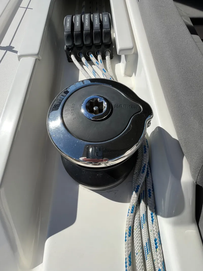 Slide: The Image of Winch and rope clutches on a 2021 Bavaria C45 sailboat. - 20