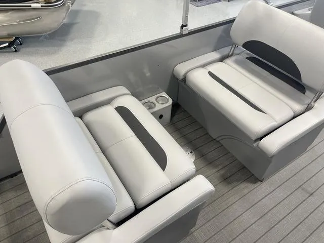 Slide: The Image of 2024 Bentley Pontoons Legacy 243 QSB 3/4 Tube interior seating with cup holders. - 7