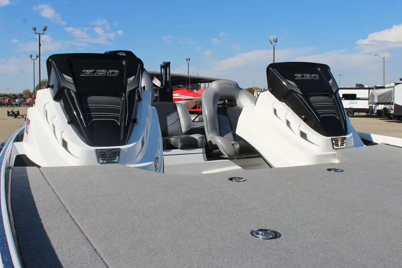 Slide: The Image of 2024 Nitro Z20 boat with sleek design and dual seating, showcased outdoors. - 22
