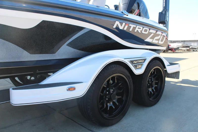 Slide: The Image of 2024 Nitro Z20 boat trailer with sleek design and black wheels. - 8