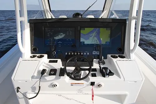 Slide: The Image of 2024 Regulator 37 boat with luxurious seating and modern design features. - 9