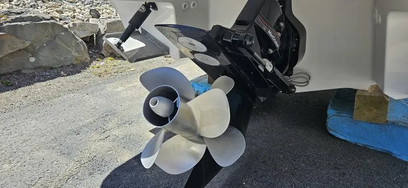 Slide: The Image of 2024 Monterey 258 boat propeller and stern drive on a trailer. - 10