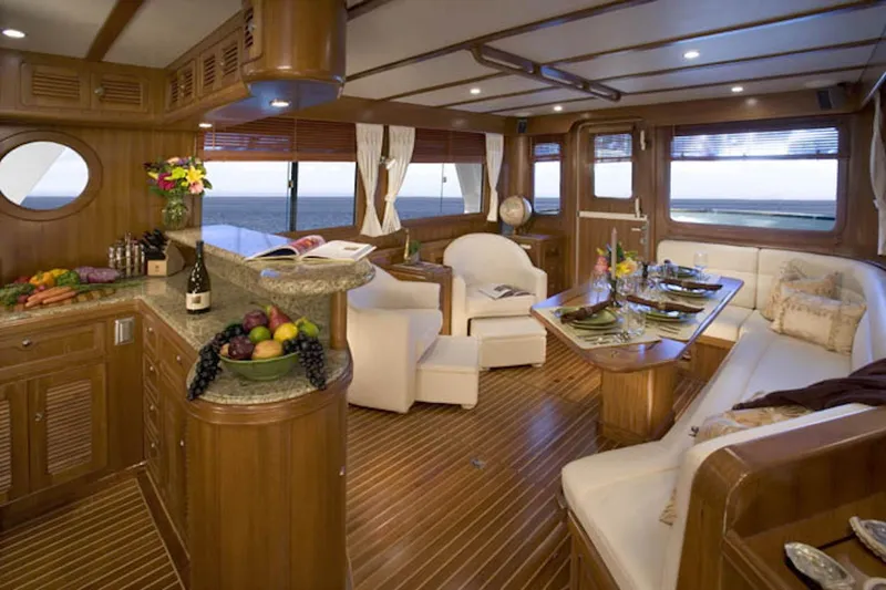 Slide: The Image of Luxurious interior of 2026 Selene 49 Classic Explorer yacht with elegant dining area. - 12