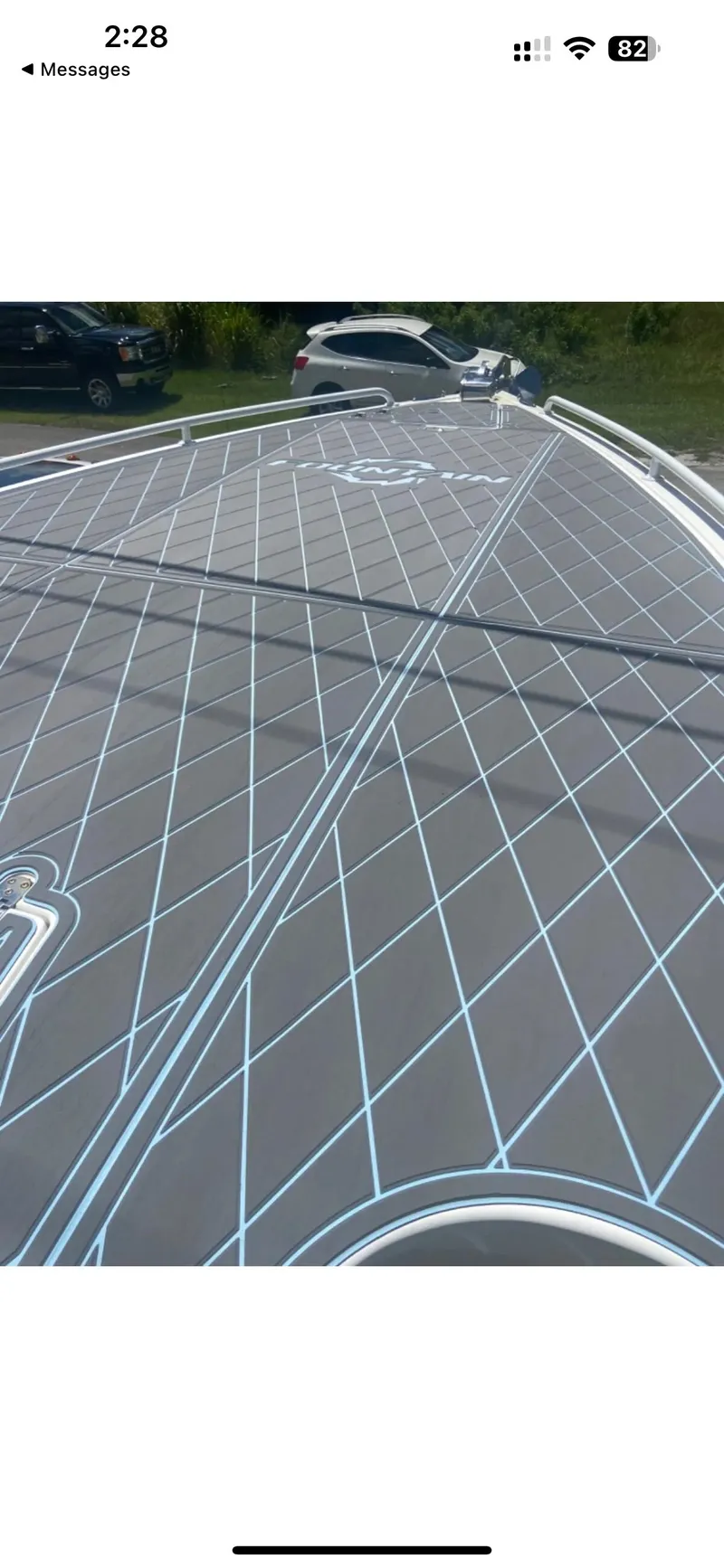 Slide: The Image of 2007 Fountain 38 CC Tournament Edition boat deck with geometric pattern. - 16