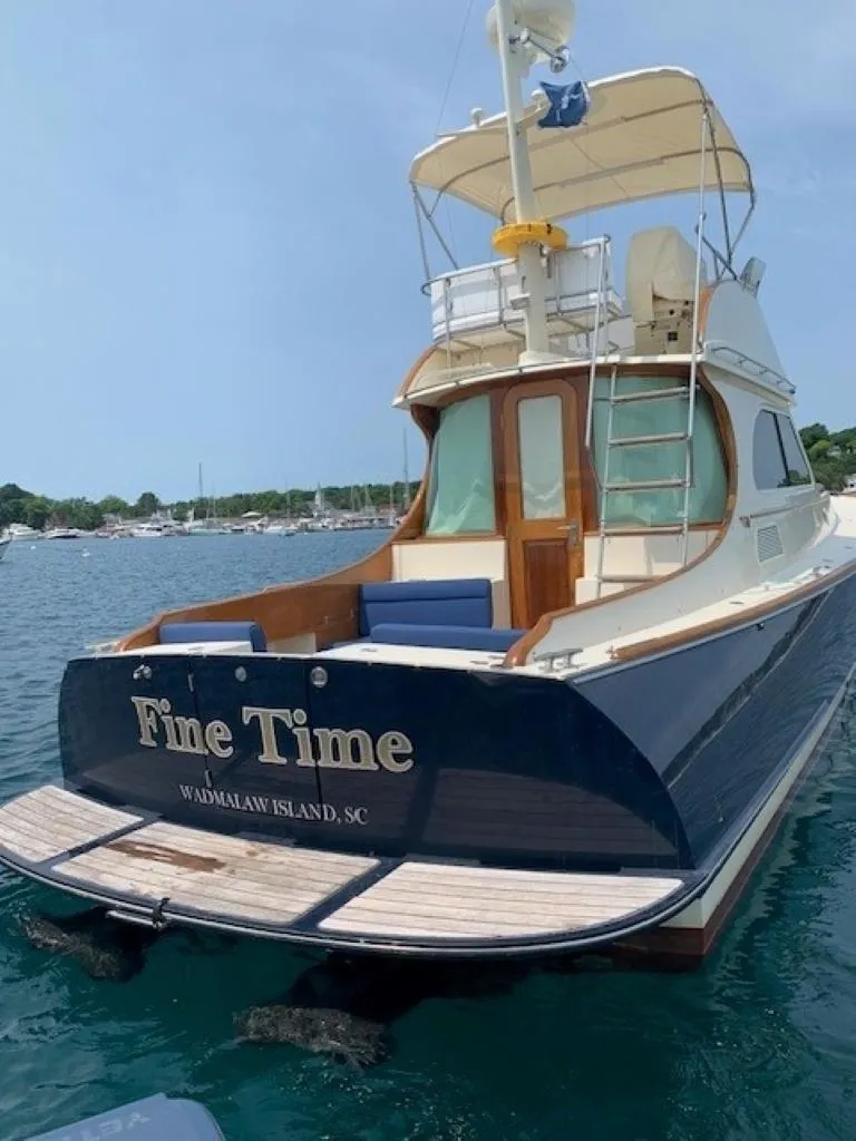 Slide: The Image of Hinckley Talaria 44 FB yacht, 2002 model, named "Fine Time," docked at Wadmalaw Island, SC. - 3