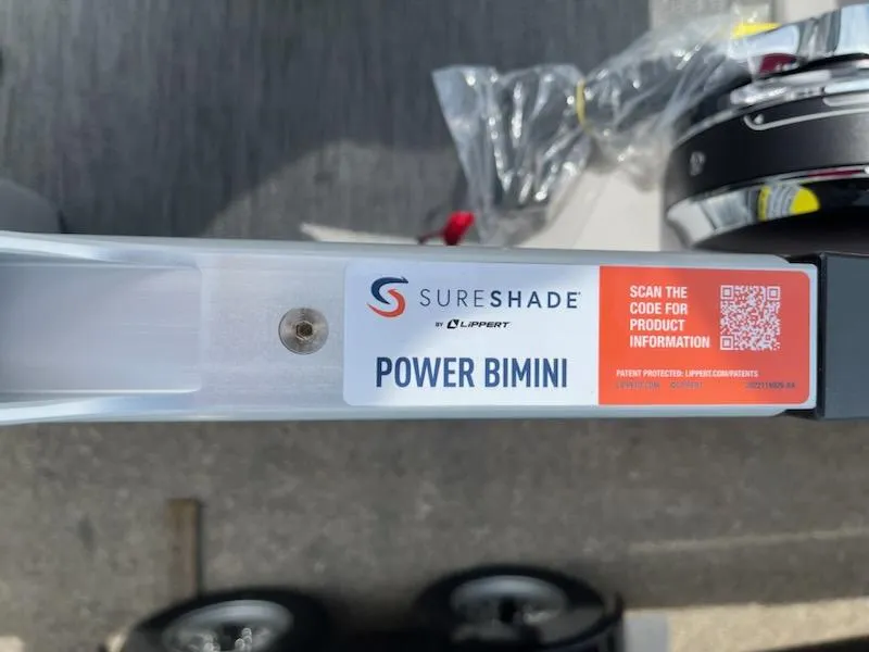 Slide: The Image of 2024 Sweetwater 2286C SureShade Power Bimini with QR code for product information. - 9