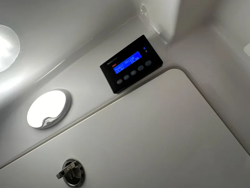 Slide: The Image of 2024 Blackfin 302 DC interior with control panel and light fixture. - 22