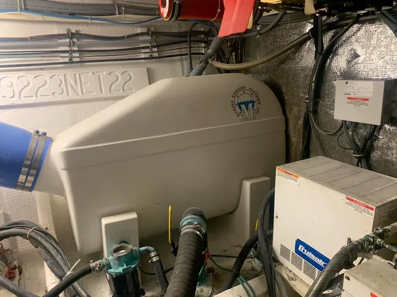 Slide: The Image of Engine room of 1974 Hatteras 46 Convertible with equipment and wiring. - 21