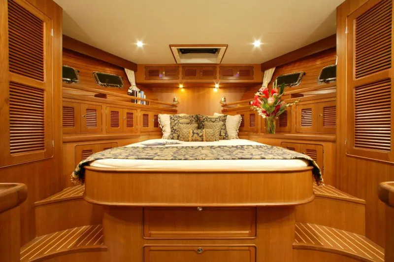 Slide: The Image of Luxurious cabin interior of 2026 Selene 45 Classic Explorer yacht with elegant wood finish. - 16