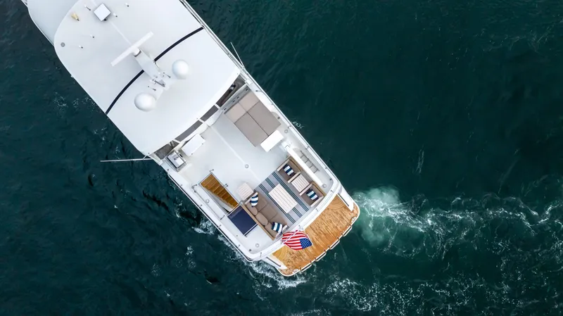 Slide: The Image of Aerial view of 2018 Ocean Alexander 85 E yacht cruising on the ocean. - 2