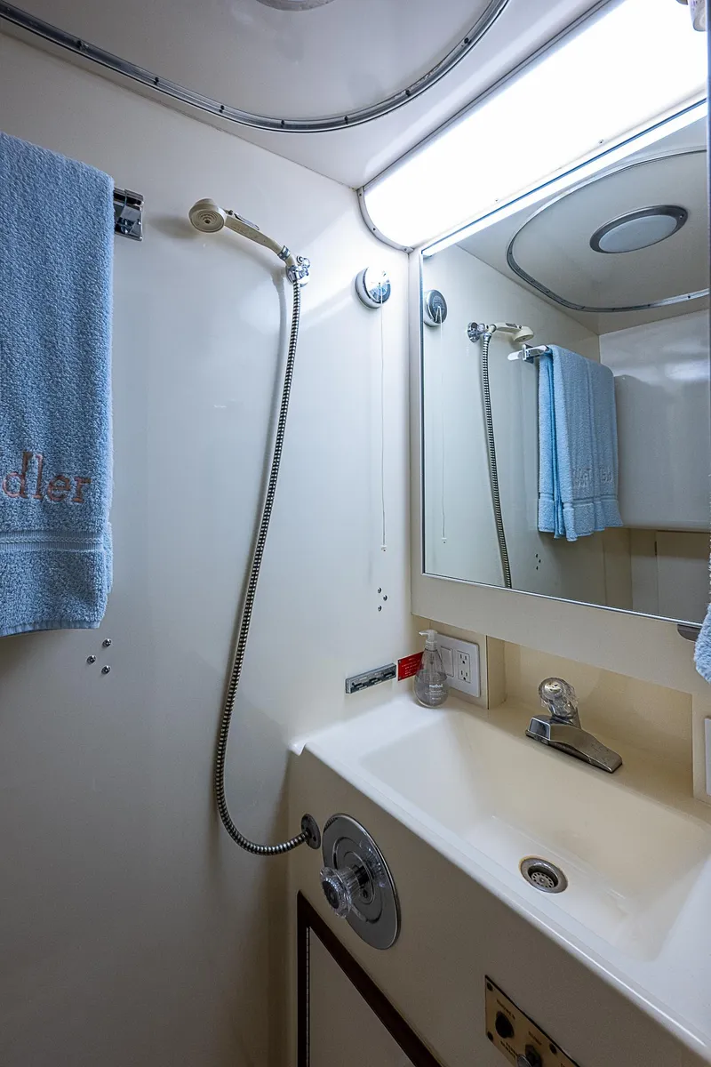 Slide: The Image of Bathroom interior of 1986 Hatteras 72 Motor Yacht with shower and sink. - 47