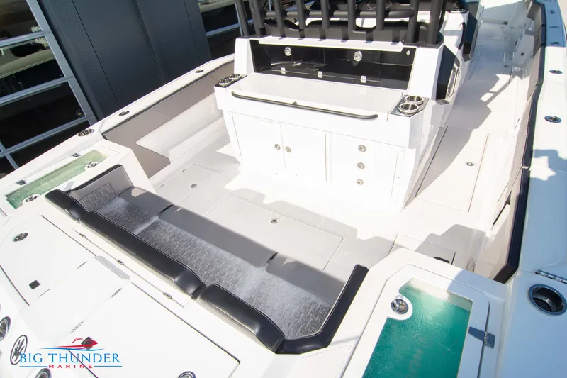 Slide: The Image of 2023 Hayaari Marine H44Z boat interior with seating and storage compartments. - 16