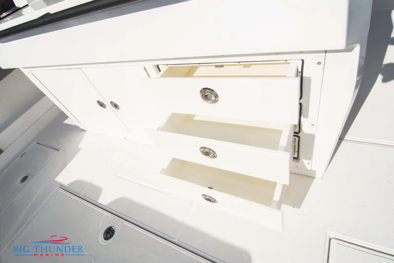 Slide: The Image of Hayaari Marine H44Z 2023 model boat with open storage drawers. - 30