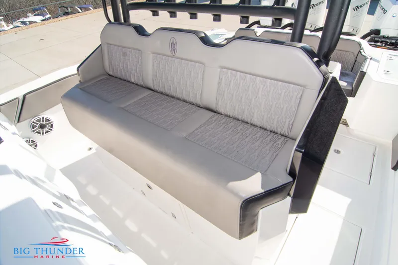 Slide: The Image of Hayaari Marine H44Z 2023 model boat seating with Big Thunder Marine logo. - 33