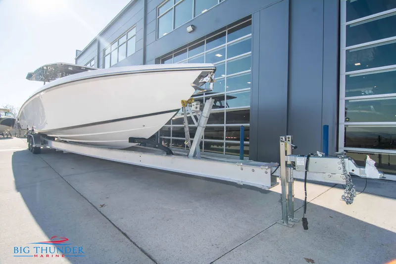 Slide: The Image of 2023 Hayaari Marine H44Z boat on trailer outside Big Thunder Marine. - 4