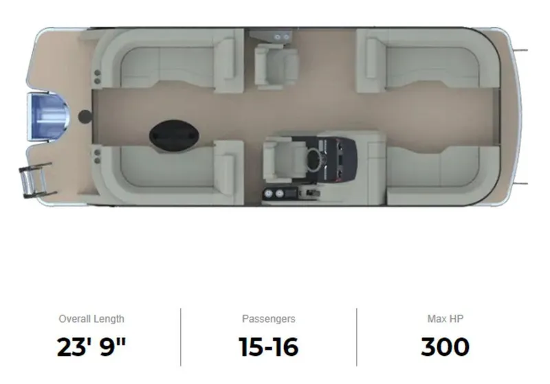 Slide: The Image of 2024 Godfrey AP 235 SBC pontoon boat layout, 23' 9 length, seats 15-16, 300 max - 0