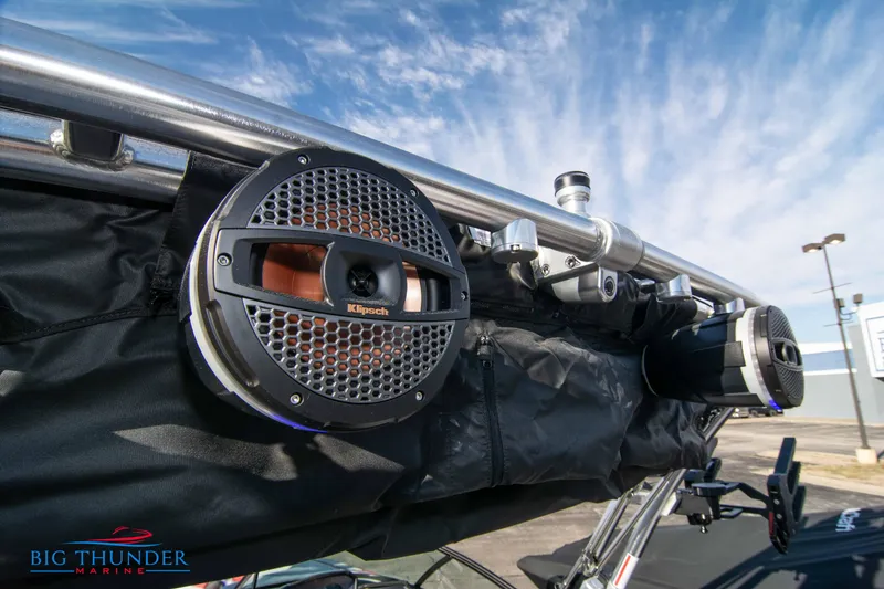 Slide: The Image of Close-up of 2024 MasterCraft XT25 boat speakers and equipment. - 43