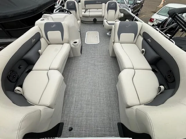 Slide: The Image of 2024 Barletta ARIA 22UC pontoon boat interior with spacious seating and modern design. - 6