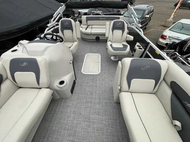 Slide: The Image of 2024 Barletta ARIA 22UC pontoon boat interior with spacious seating and modern design. - 7