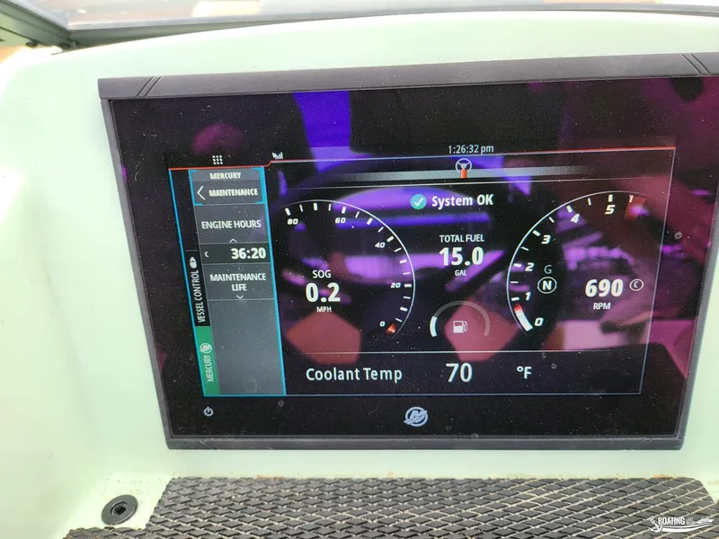 Slide: The Image of Dashboard display of a 2022 Heyday WT-Surf boat showing engine metrics and fuel level. - 12