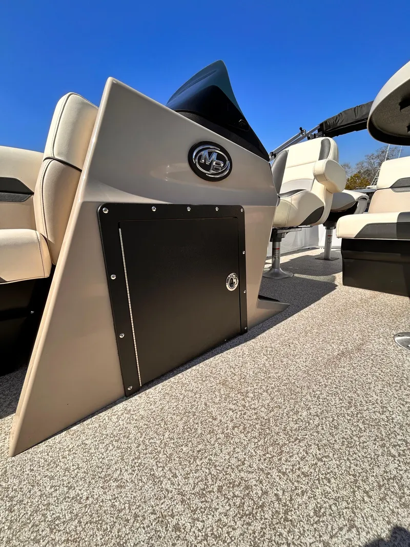 Slide: The Image of 2023 Montego Bay 8520 boat interior with modern seating and sleek design. - 12