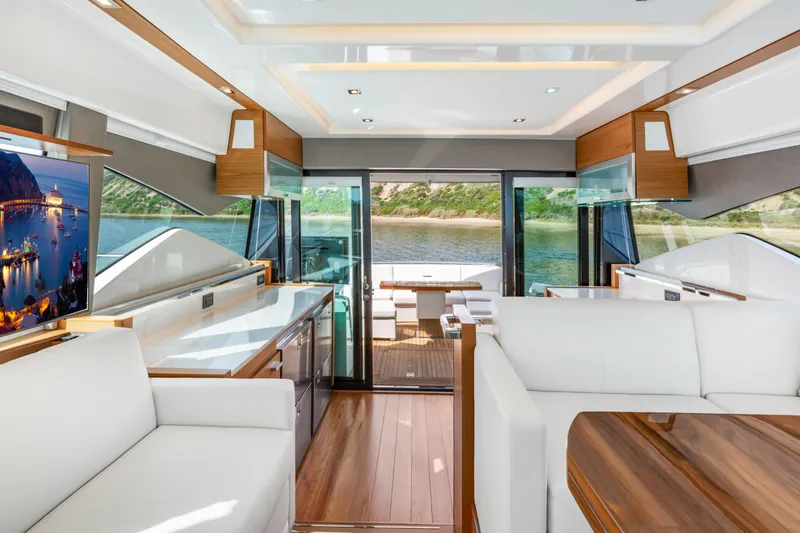 Slide: The Image of Luxurious interior of 2022 Tiara Yachts 53 Coupe with modern design and scenic views. - 33