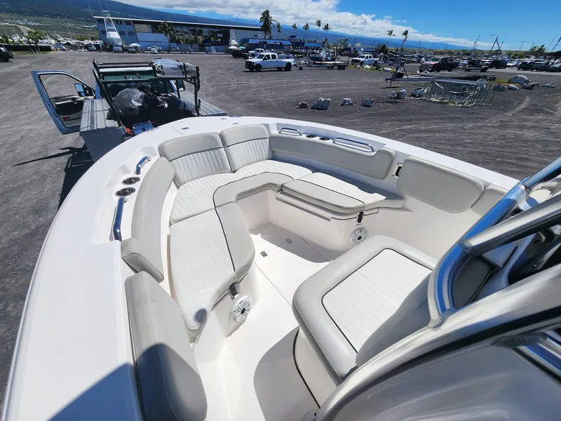 Slide: The Image of 2021 Sea Fox 228 Commander boat interior with spacious seating and modern design. - 10
