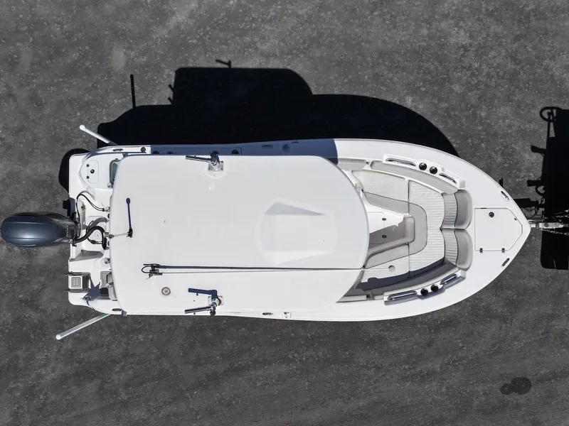 Slide: The Image of Aerial view of 2021 Sea Fox 228 Commander boat on a trailer. - 8
