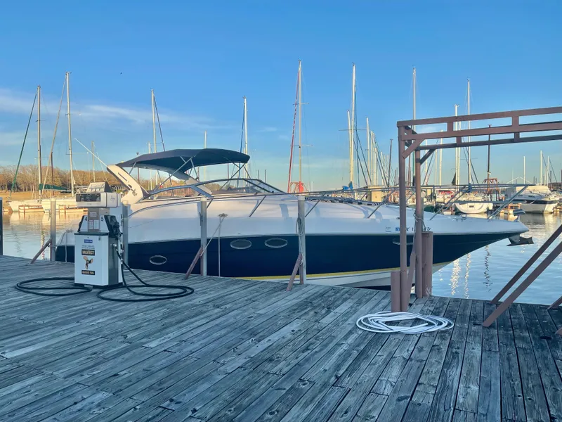 The Image of 2004 Regal Commodore 3560 IO docked at marina with clear blue sky. - 1
