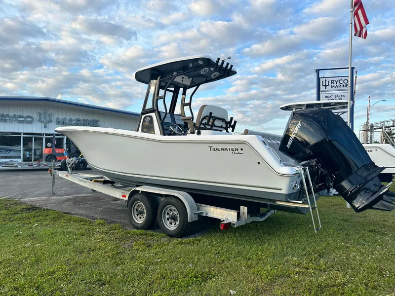 Slide: The Image of 2024 Tidewater 256 LXF boat on trailer at Ryco Marine dealership. - 4