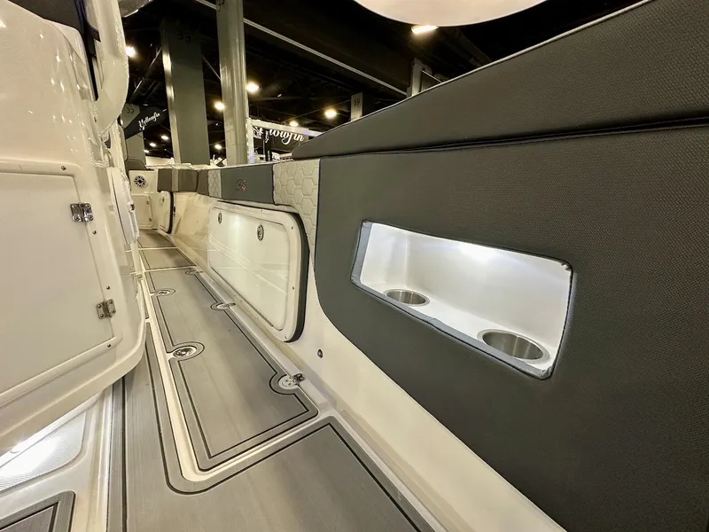 Slide: The Image of Interior view of 2024 Glasstream 32 GSX boat with illuminated cup holders. - 18