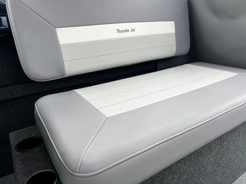Slide: The Image of 2024 Thunder Jet 20 Chinook OS boat seat, gray and white upholstery. - 12