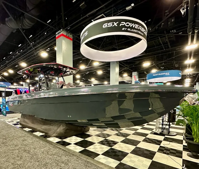 The Image of 2024 Glasstream 36 GSX powerboat on display at a boat show. - 0