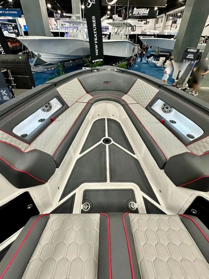 Slide: The Image of 2024 Glasstream 36 GSX boat interior at a boat show. - 10