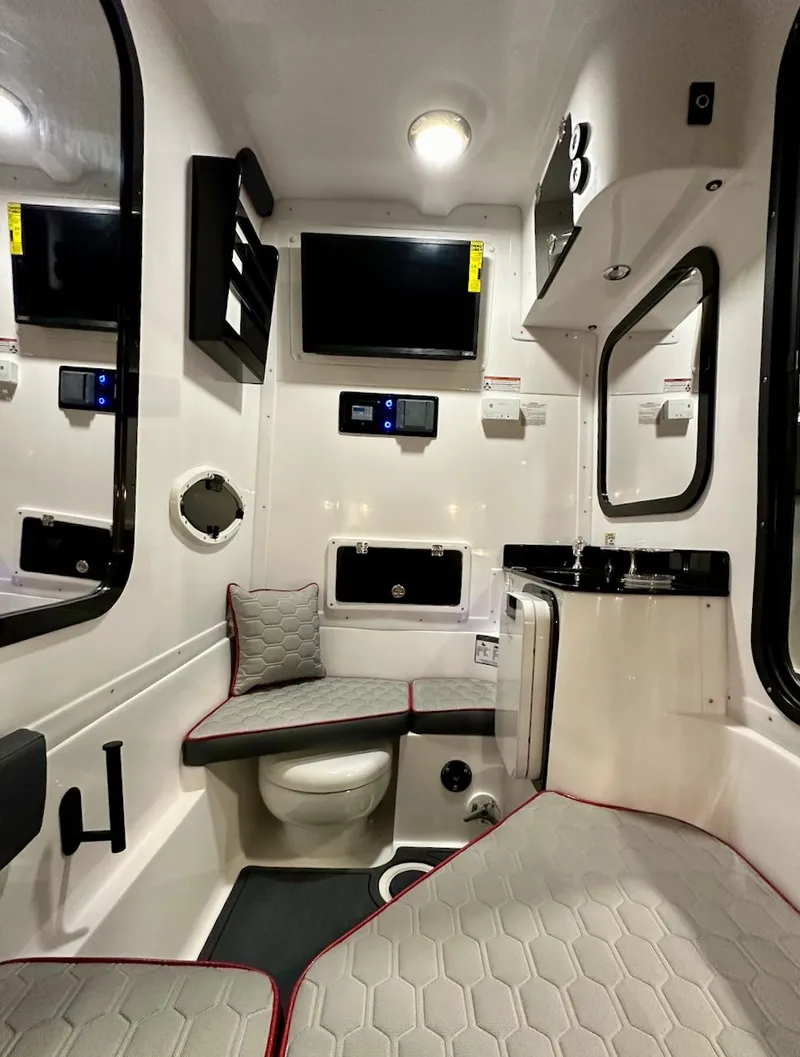 Slide: The Image of 2024 Glasstream 36 GSX cabin interior with modern amenities. - 13