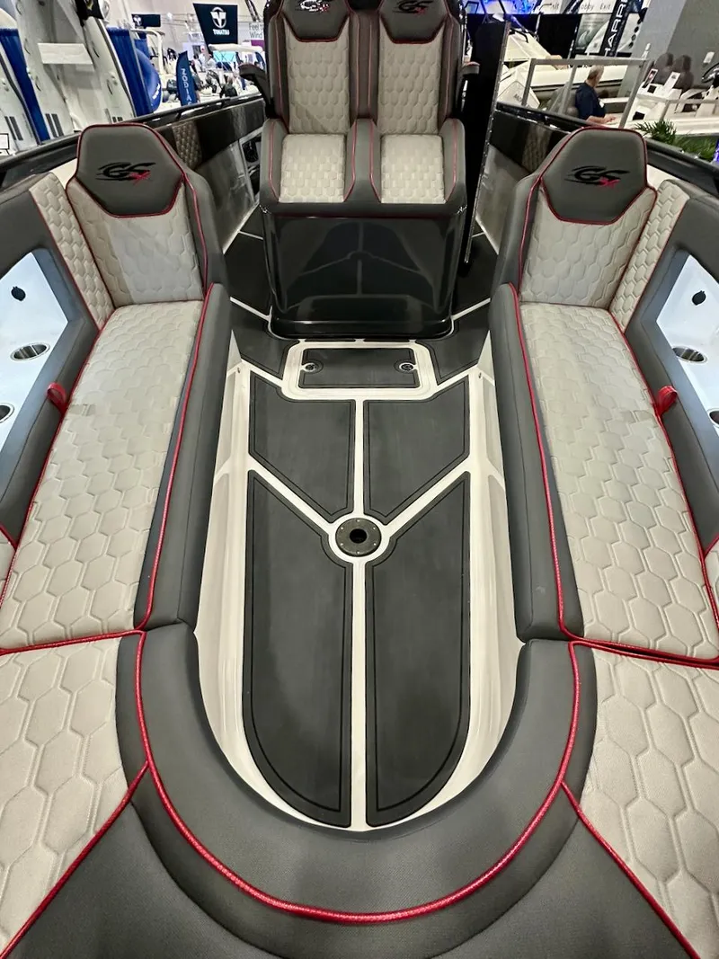 Slide: The Image of 2024 Glasstream 36 GSX boat interior with luxurious seating and modern design. - 9