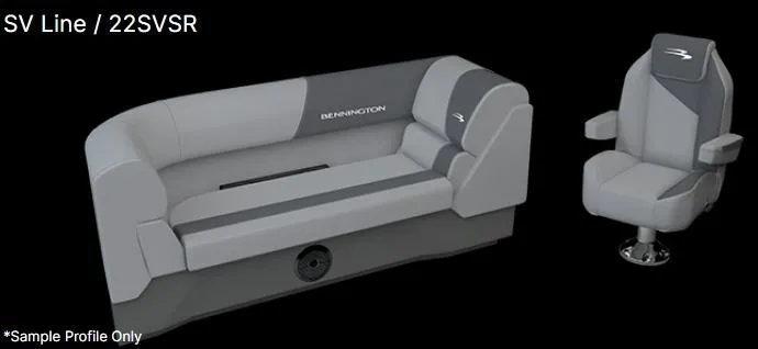 Slide: The Image of 2024 Bennington 22SVSR boat seating, featuring gray upholstery and modern design. - 7