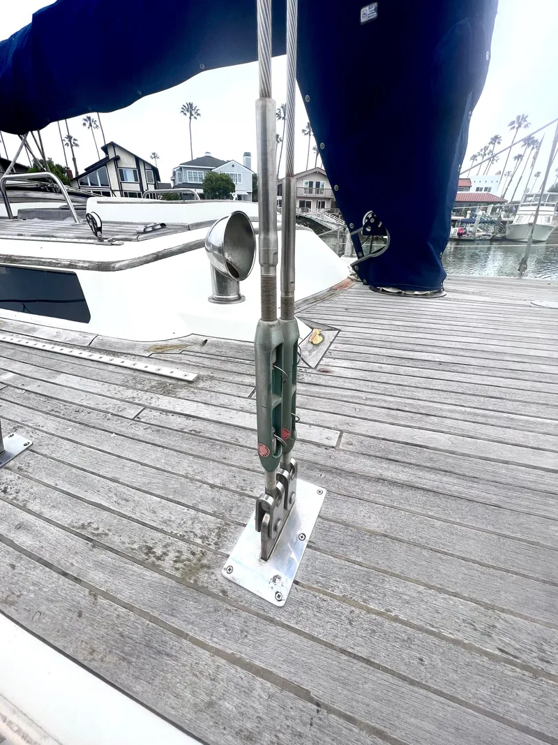 Slide: The Image of Close-up of rigging on a 1980 Lafitte 44 sailboat deck. - 8