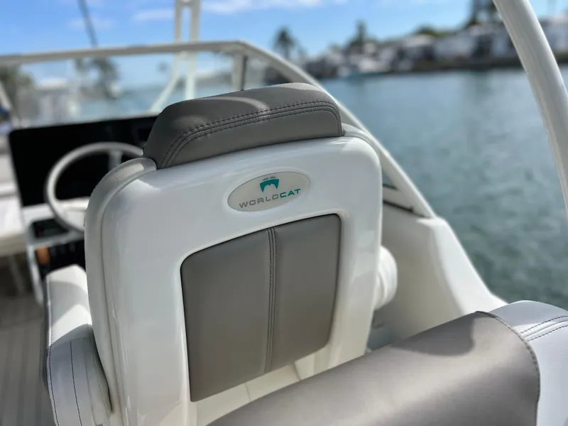 Slide: The Image of 2019 World Cat 255 DC boat anchor system with chrome details on deck. - 28