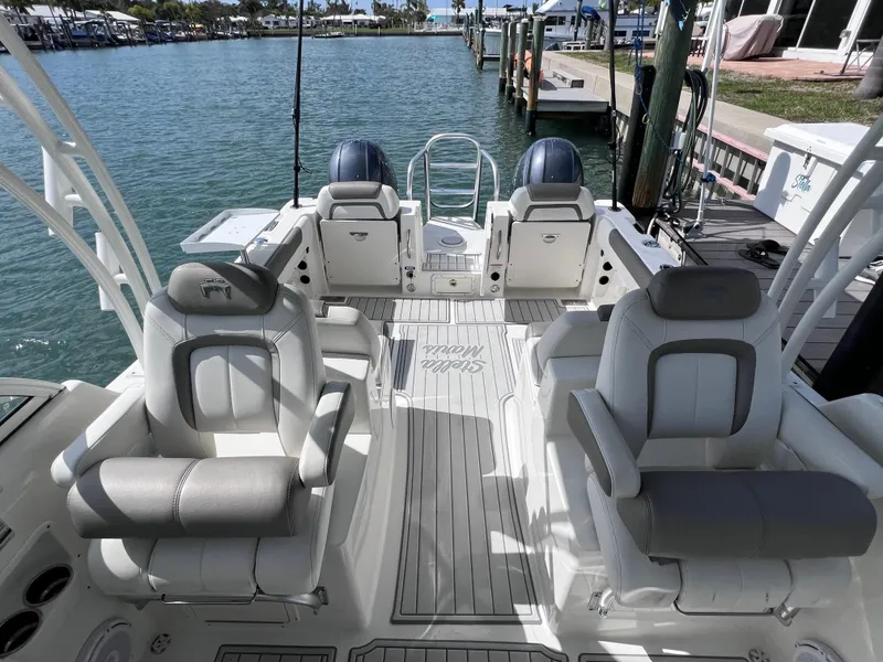 Slide: The Image of 2019 World Cat 255 DC boat interior with speaker and grab handle. - 32