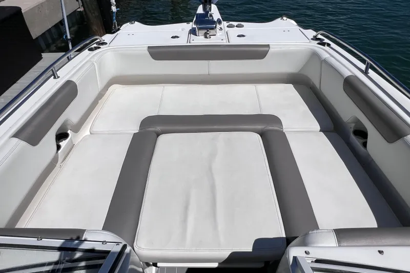 Slide: The Image of 2019 World Cat 255 DC boat interior with spacious seating and sleek design. - 72