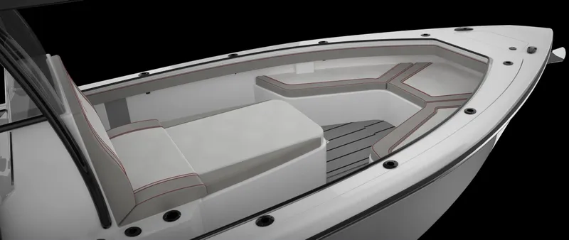 Slide: The Image of 2025 CG Boat Works 34 Tournament interior with sleek seating and modern design. - 13