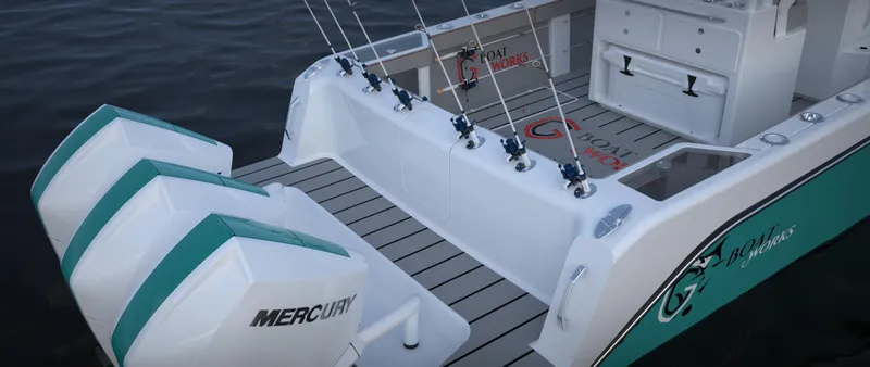 Slide: The Image of 2024 CG Boat Works 34 Tournament with Mercury engines and fishing rods. - 18