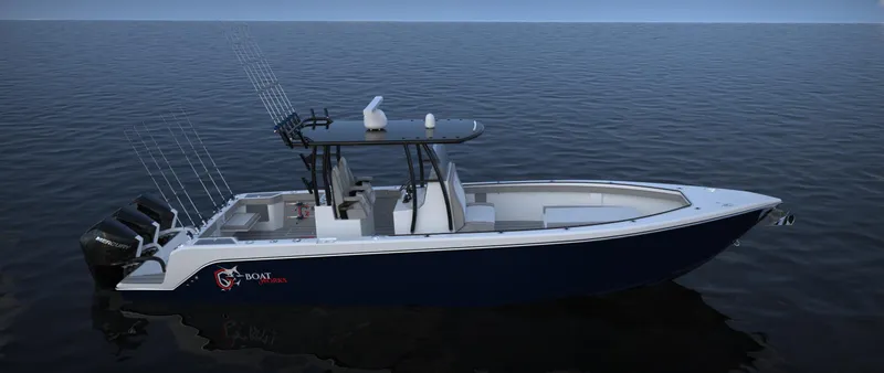 Slide: The Image of 2024 CG Boat Works 34 Tournament fishing boat on calm water. - 46