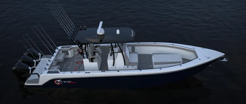 Slide: The Image of 2024 CG Boat Works 34 Tournament fishing boat on calm water. - 48